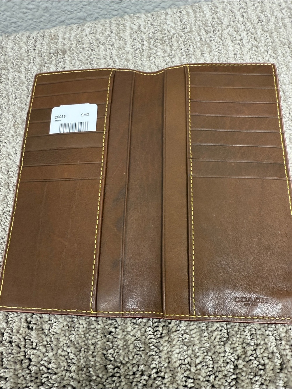 Coach Brown Leather Tattoo-Print Long Long Pocket Wallet with Yellow Stitching - Picture 6 of 12